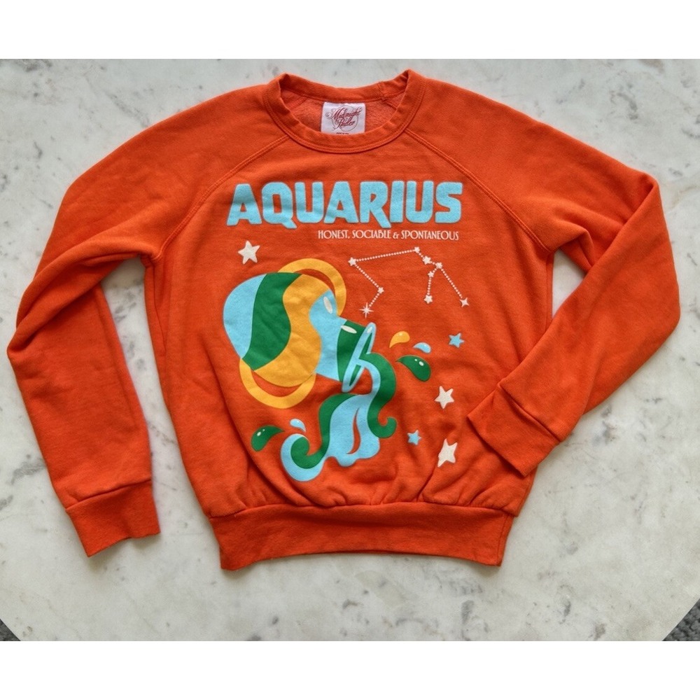 Midnight Rider Anthropologie Carolita Zodiac Sweatshirt Aquarius Size XXS Orange - Picture 3 of 8